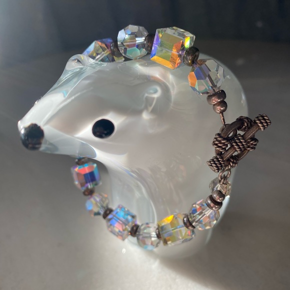 Vintage Aurora Borealis Crystal Bead 8” Bracelet‎ - Picture 3 of 4